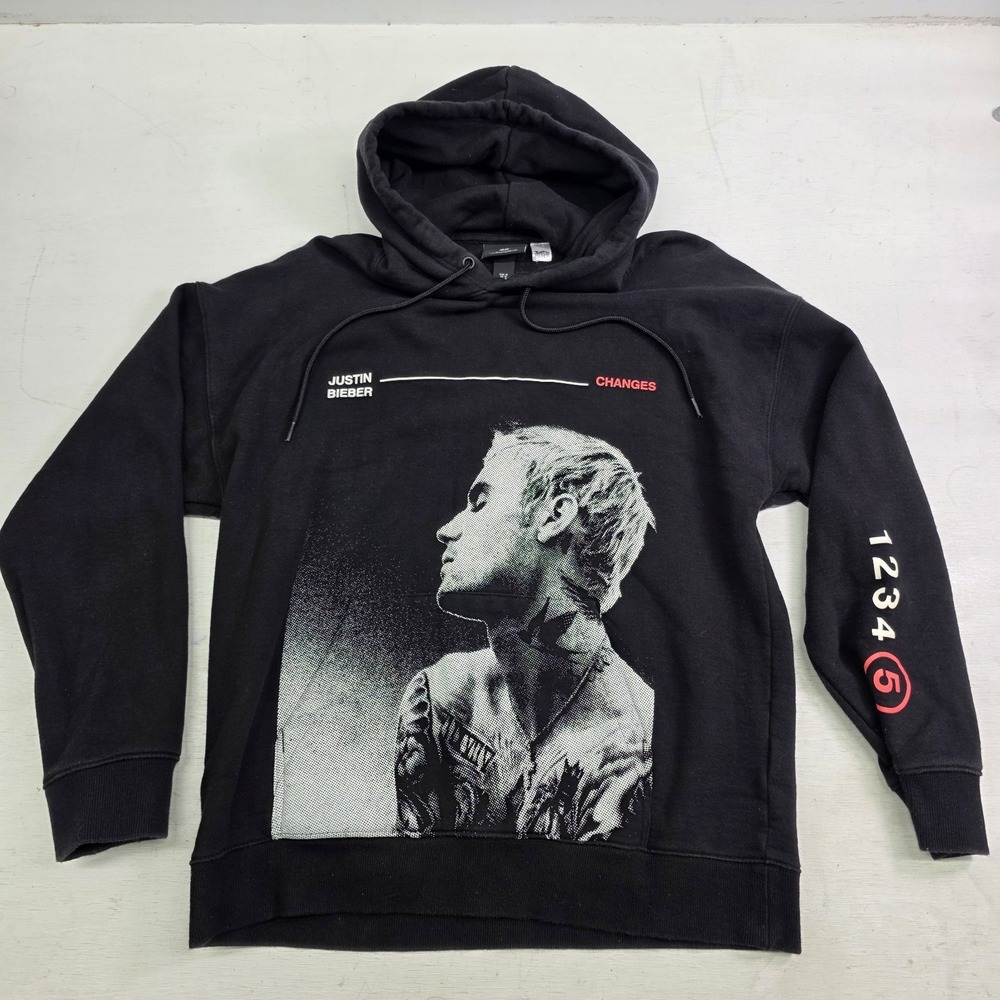 H&M Justin Bieber Changes Black Hoodie Pullover 2020 Album Art Graphic Sz M EUC